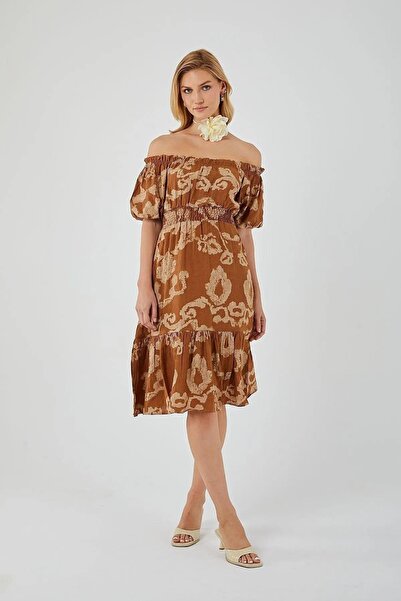Hiccup Mixray off-shoulder midi dress with floral print, ruffles and lace detail