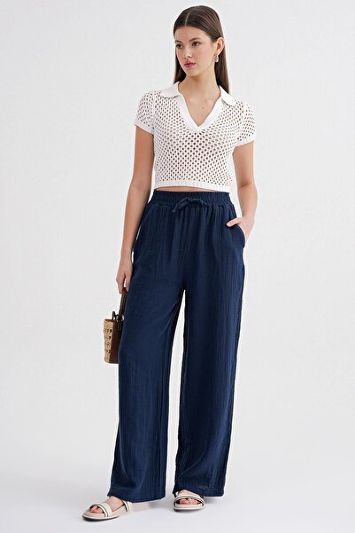 Hiccup Mixray High-Leg Textured Muslin Pants