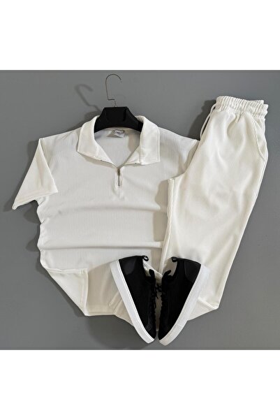 WENMİNG Men's Ribbed Ottoman Fabric T-Shirt and Pants Set