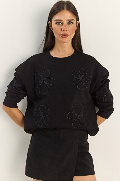 Hiccup LUCCI Embroidered round collar long-sleeved sweatshirt