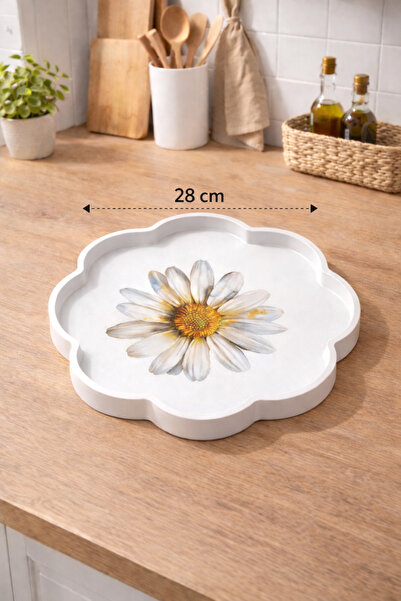 ZucciHome Akdeniz Esintisi Dekoratif Papatya Küçük Sunum Tepsisi | Daisy | Pr...