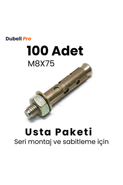 Dubell Pro Gömlekli Çelik Dübel M8x75 (100 Adet) - Usta Paketi