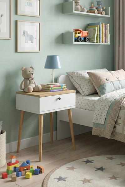 Monte Sehpa Vien Çocuk Odası Komodin Beyaz Meşe