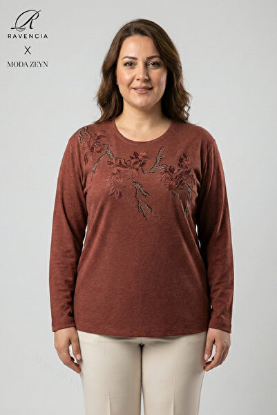 Ravencia Γυναικεία μπλούζα από χτενισμένο βαμβάκι με σχέδιο δέντρου, πέτρα, λ...