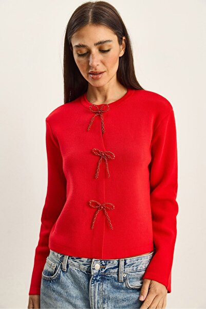 Hiccup LUCCI knitted cardigan with collar at the base of the neck and bow detail