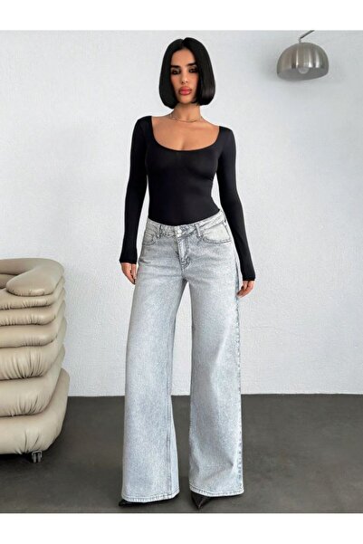 Noxter Women's Low Waist Wide Leg Jean Trousers