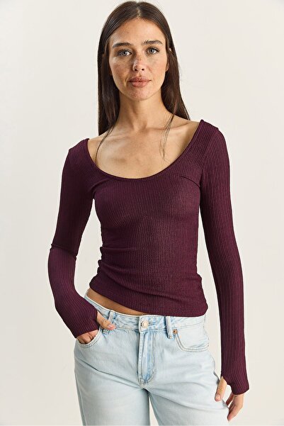 Hiccup LUCCI Slim Fit blouse with long sleeves and U-neck