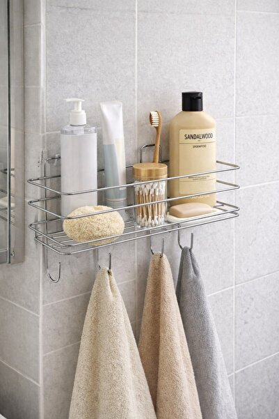 Sas Haus Chrome Adhesive Bathroom Shelf Kitchen Shelf Multi-Purpose Hanging O...