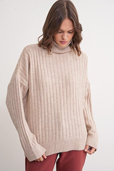 Hiccup Pulover tricotat Mixray oversize, ribat, cu guler înalt