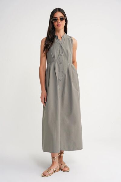 Hiccup Mixray Butona Tippet Collar Maxi Dress