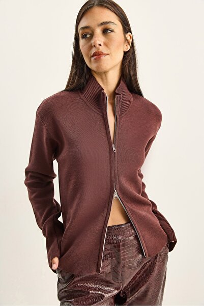 Hiccup LUCCI ribbed high-neck knitted cardigan with zipper
