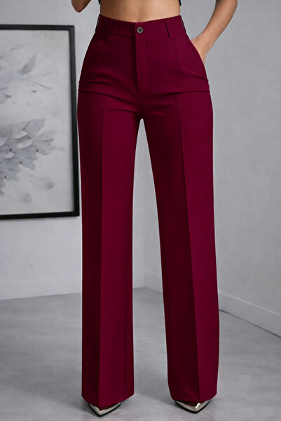 TRENDBUTİKOFFİCİAL Imported Double Face High Waist Pleated Palazzo Trousers