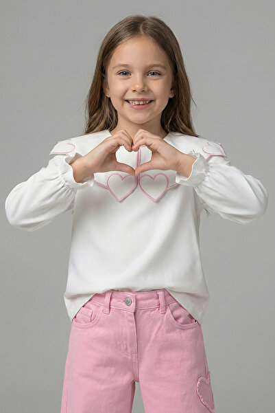 Dmb Bluză cu guler brodat cu inimioare pentru fete