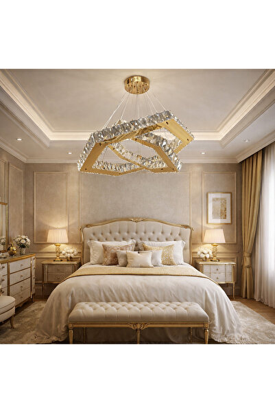 TREND 60x40 ALTIGEN 2 KATLI GOLD MODERN KRİSTAL AVİZE