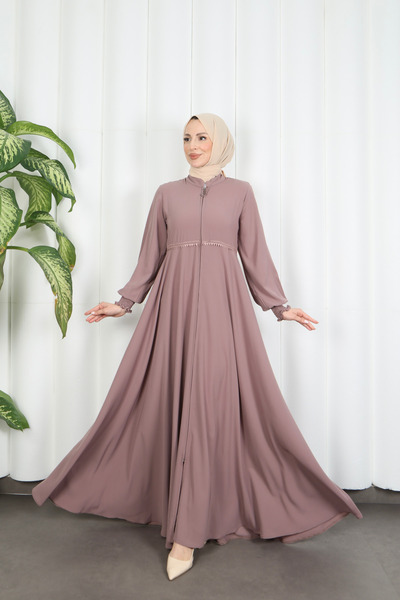 HNT Hayrunnisa Tesettür Beli Dantelli Mevlana Ferace Pudra HNT7011