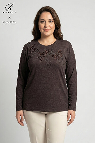 Ravencia Women's Tree Pattern Stoned Lycra Slit Wool Viscose Brown Mother Com...