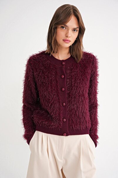 Hiccup Mixray knitted cardigan with fluffy texture and buttons