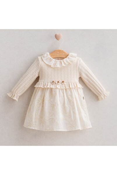 Valia Baby Ecru Baby Girl Dress with Bebe Collar