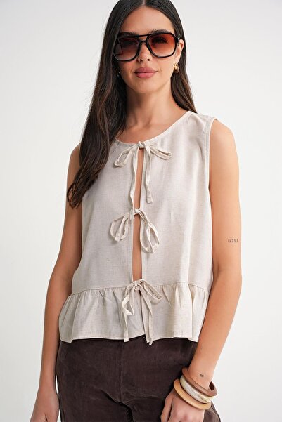 Hiccup Mixray Ruffled Blouse with Tie Front