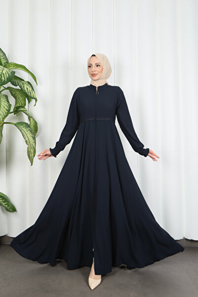 HNT Hayrunnisa Tesettür Beli Dantelli Mevlana Ferace Lacivert HNT7011