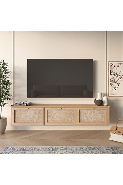 Robin Home Arizona Tv Ünitesi Sehpası Duvara Monte 3 Ahşap Jüt Kapaklı 180cm ...