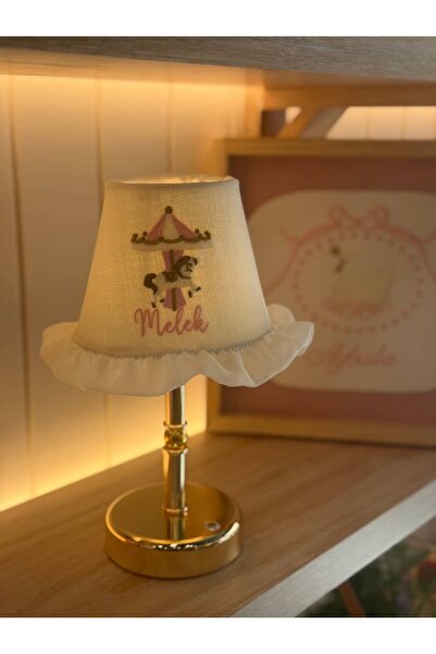 Maison Avf İsme Özel Keten İşlemeli Tasarım Şarjlı Masa Lambası - Alt Uzun Pa...