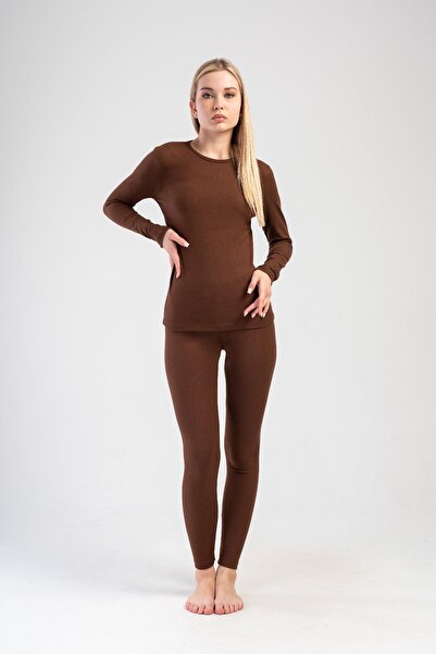 OBJE Women's Brown Comfort Long Sleeve Thermal Top