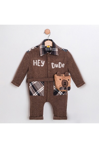 Momercy Baby Boy Leo Plaid Detailed Premium Jumpsuit with Bag