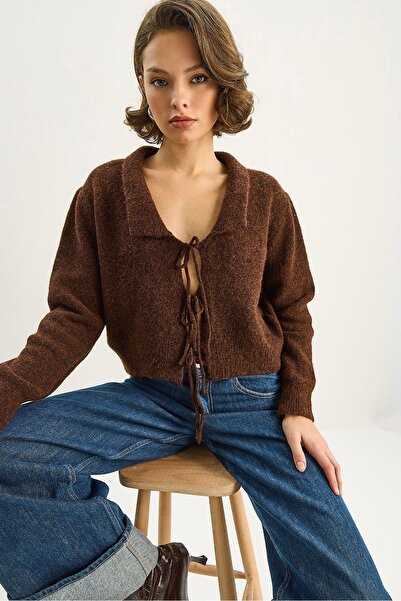 Hiccup LUCCI ribbed Printed cardigan with Oversized V-neck and knot closure