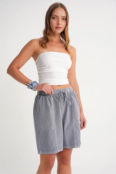 Hiccup Mixray high-waisted cotton mini shorts with drawstring