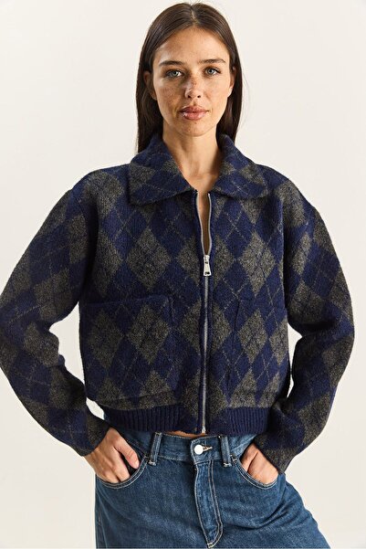 Hiccup LUCCI chunky jacquard knitted cardigan with zipper