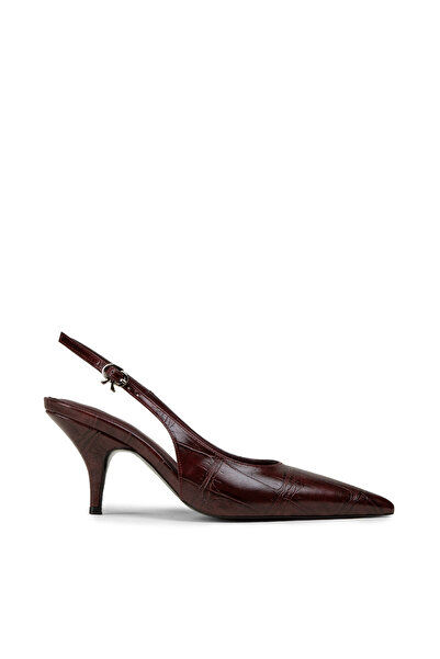 Deery Women's Burgundy Crocodile Patterned Slingback Stiletto