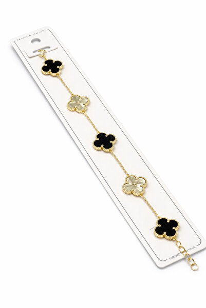 XUPING JEWELRY Van Cleef Model Siyah Yonca Detaylı Gold Renk Çelik Bileklik –...