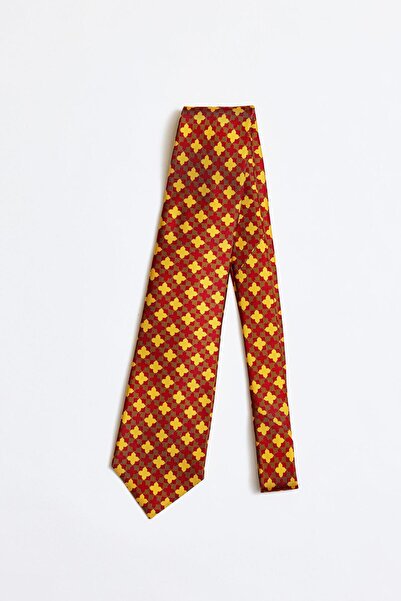 Gani Yalçın Sarı Kırmızı 5 Fold İpek Kravat