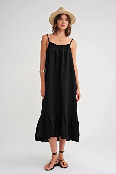 Hiccup Mixray Midi Muslin Dress with Ruffle Detail