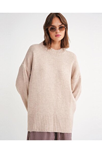 Hiccup Pulover tricotat cu nervuri supradimensionate Mixray, cu guler rotund