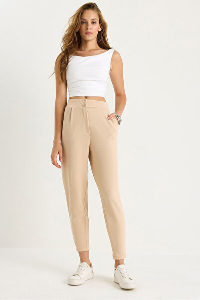 Hiccup Long crepe trousers with carrot pattern and button closure
