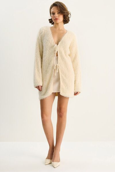 Hiccup Textured midi cardigan with V-neck and knot closure LUCCI