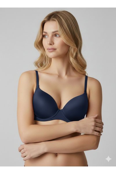Viuma Women's Navy Blue V620561 Milan Underwire Push up / Padded Removable Strap Micro Basic Bra