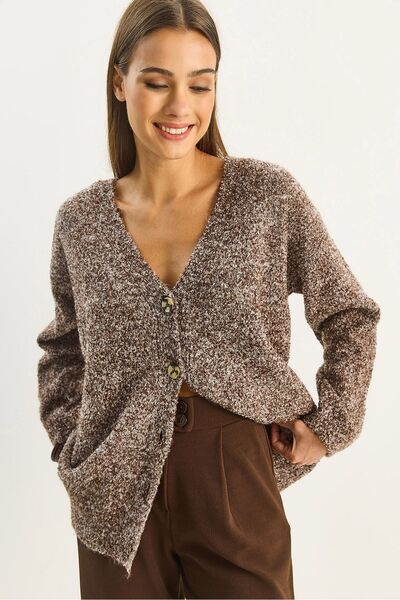 Hiccup LUCCI Textured midi cardigan with V-neck and buttons