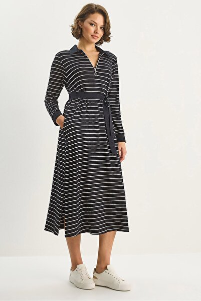 Hiccup LUCCI striped midi dress with shirt collar