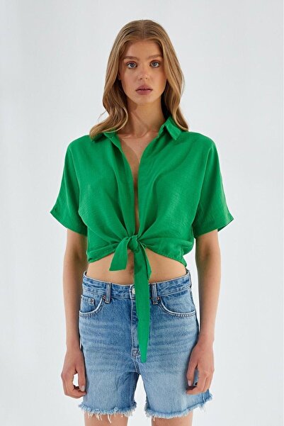 Hiccup Mixray Slim Fit shirt with V-neck and knot closure