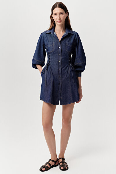Exquise Shirt Collar Long Sleeve Pocket Regular Mini Dress