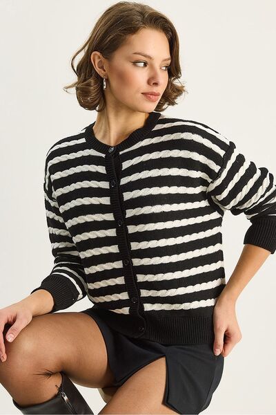 Hiccup LUCCI Hair Braid Knitwear Cardigan with Button Closure