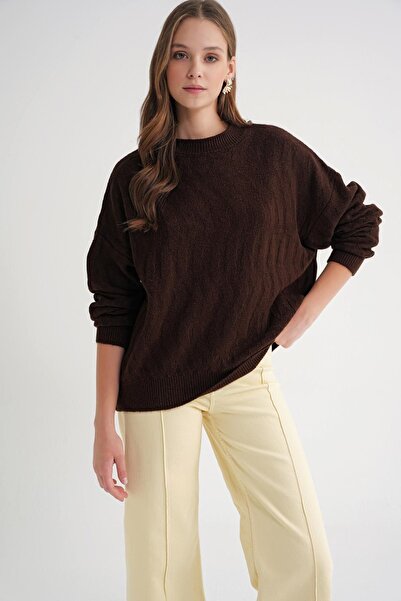 Hiccup Mixray Ribbed Knit Sweater with Hair Braid Pattern