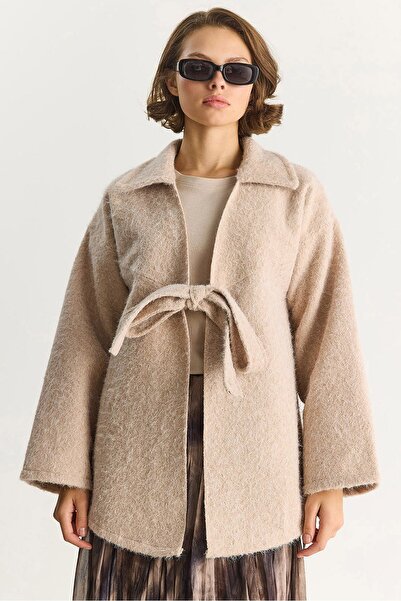 Hiccup LUCCI Textured Oversized V-Neck Tie Closure Cardigan