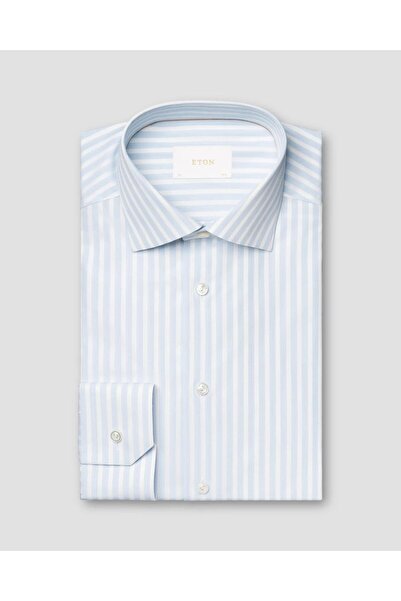 Eton Mavi Beyaz Çizgili Elevated Pique Gömlek