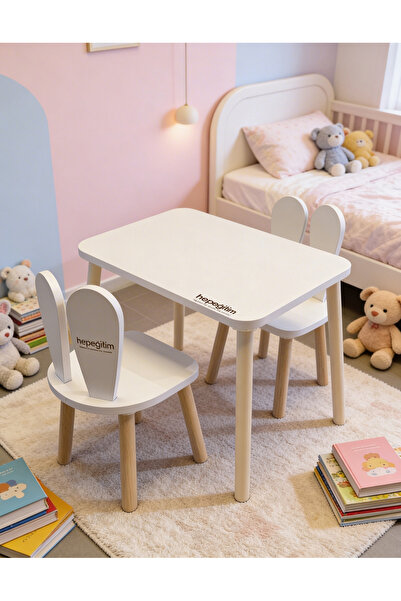 hepeğitim Ahşap Masa Sandalye Seti - 2 Sandalyeli Ders Çalışma Masası - Aktiv...