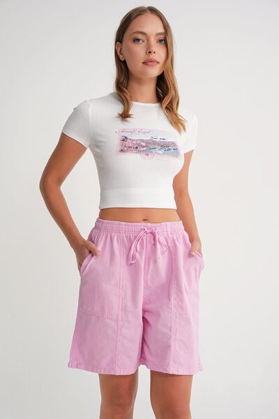 Hiccup Mixray high-waisted cotton mini shorts with drawstring