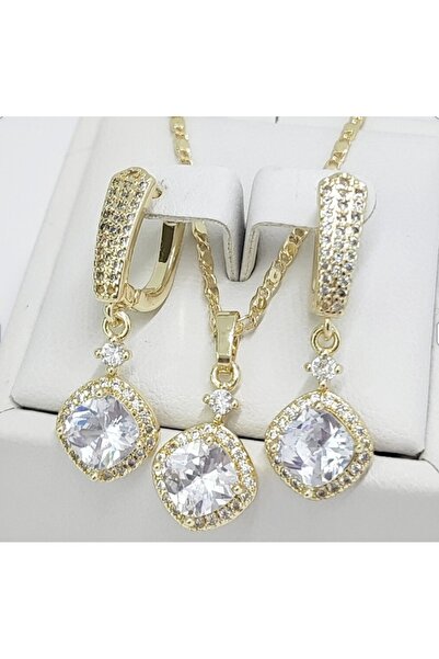 Milena Set Placat cu Aur 14k Model DAC8- Lungime Lant 45cm / Cercei 3cm